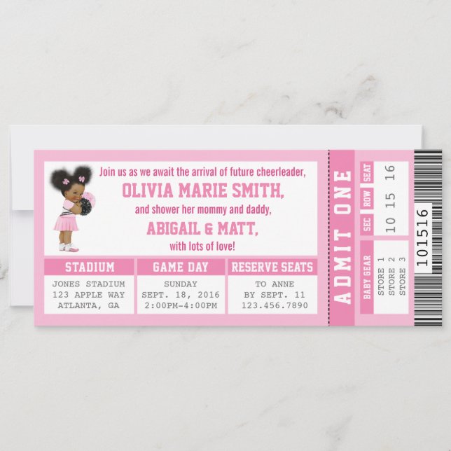 Sports Ticket Baby Shower Invitation, Girl, Pink Invitation (Front)