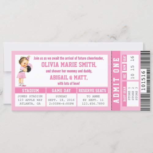 Sports Ticket Baby Shower Invitation Girl Pink Invitation