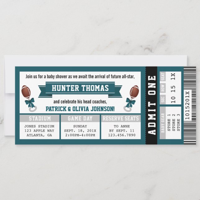 Sports Ticket Baby Shower Invitation, Green, Gray Invitation (Front)