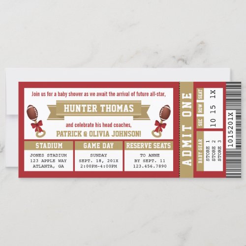 Sports Ticket Baby Shower Invite Scarlet Gold
