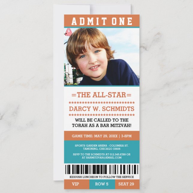 Sports Ticket Bar Mitzvah Invites (Front)