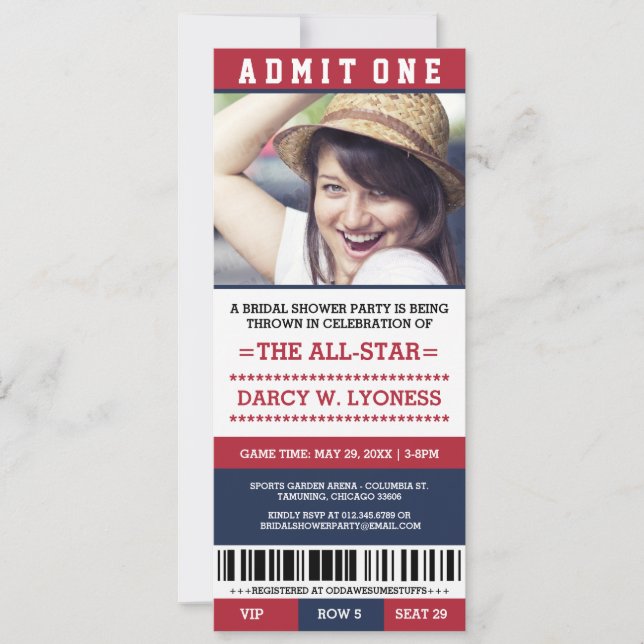 Sports Ticket Bridal Shower Party Invites (Front)