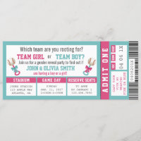 Sports Ticket Gender Reveal Invitation, Baseball Invitation