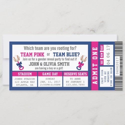 Sports Ticket Gender Reveal Invitation Baseball Invitation