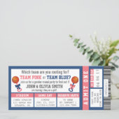 Sports Ticket Gender Reveal Invitation, Basketball Invitation (Standing Front)