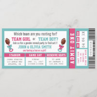 Sports Ticket Gender Reveal Invitation, Football Invitation