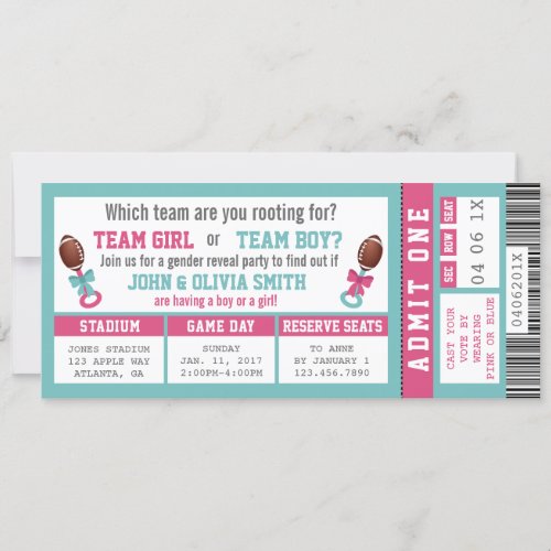 Sports Ticket Gender Reveal Invitation Football Invitation