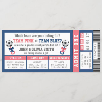 Sports Ticket Gender Reveal Invitation, Soccer Invitation
