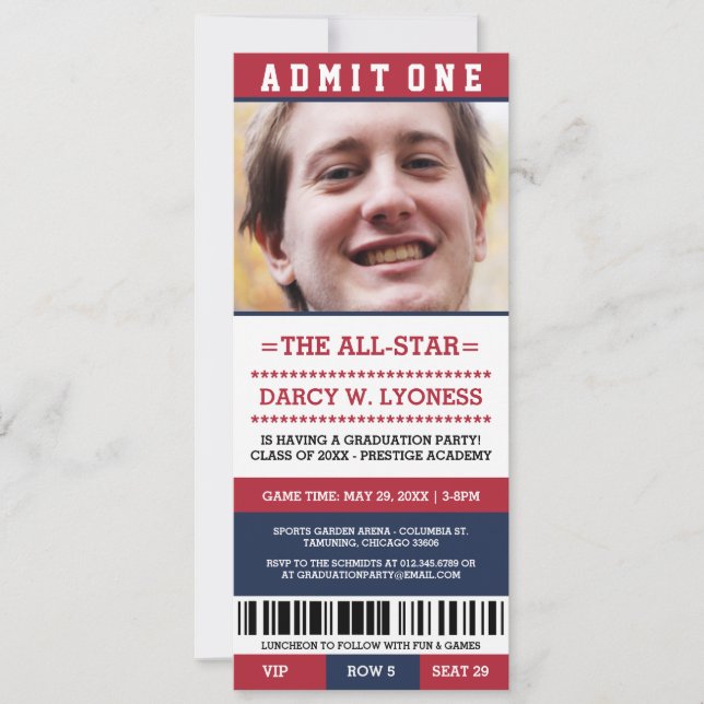 Sports Ticket Graduation Party Invites (Front)