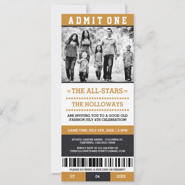 Sports Ticket July 4th Invites (Front)