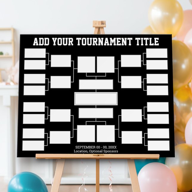 Sports Tournament Bracket - 16 Teams - Black Foam Board (Sports Bracket Foam Board)