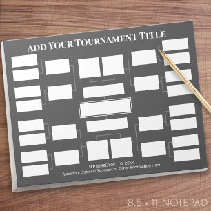 Sports Tournament Bracket - 16 Teams - Grey Notepad