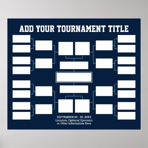 Sports Tournament Bracket _ 16 Teams _ Navy Poster