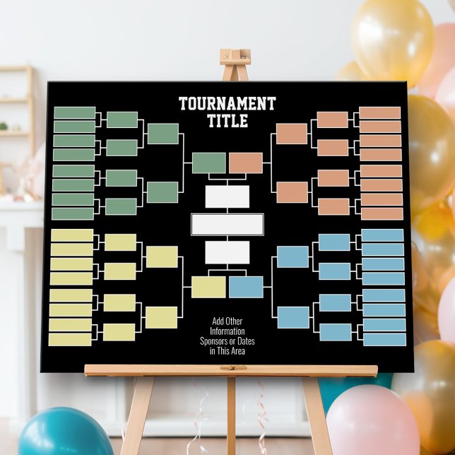 Sports Tournament Bracket black 32 teams 4 groups Foam Board (Sports Bracket Foam Board)