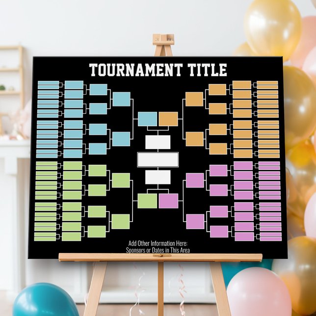 Sports Tournament Bracket black 64 teams 4 groups Foam Board (Sports Bracket Foam Board)