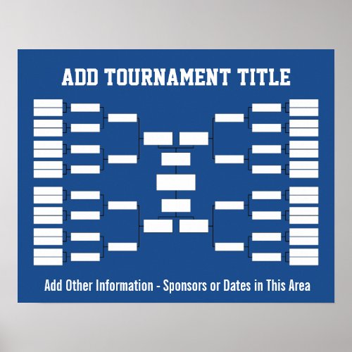 Sports Tournament Bracket _ Blue 32 teams Poster
