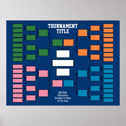 Sports Tournament Bracket _ blue 32 teams Poster