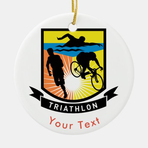 SPORTS Triathlon Bike Swim Run Banner Ceramic Ornament