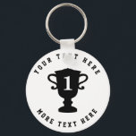 Sports trophy cup award keychain with custom text<br><div class="desc">Sports trophy cup award keychain with custom text. Personalized party favor for kid's Birthday party,  sports events,  contests,  games,  matches,  job and more. Create them for achievement in sports,  athletics,  running,  baseball,  soccer,  football,  basketball,  hockey,  tennis,  golf,  dancing,  judo,  swimming,  marathon,  softball,  volleyball,  work etc.</div>