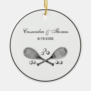Sports Vintage Crossed Tennis Racquet Tennis Balls Ceramic Ornament