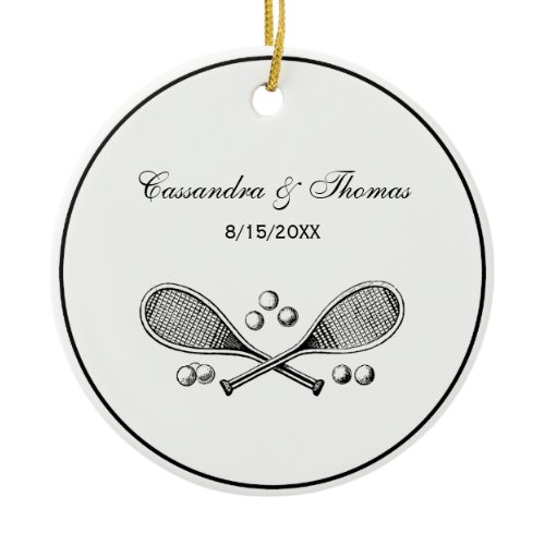 Sports Vintage Crossed Tennis Racquet Tennis Balls Ceramic Ornament