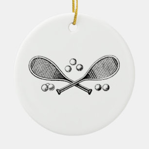 Sports Vintage Crossed Tennis Racquet Tennis Balls Ceramic Ornament