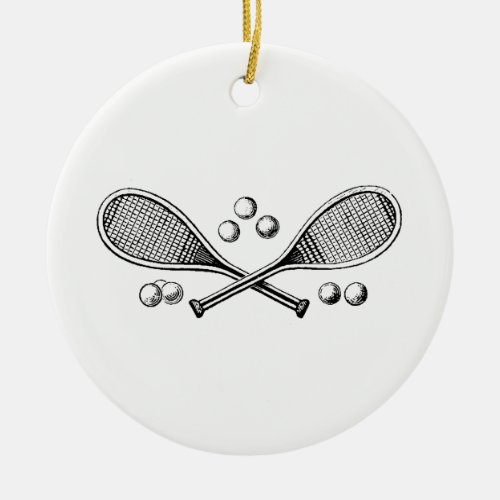 Sports Vintage Crossed Tennis Racquet Tennis Balls Ceramic Ornament