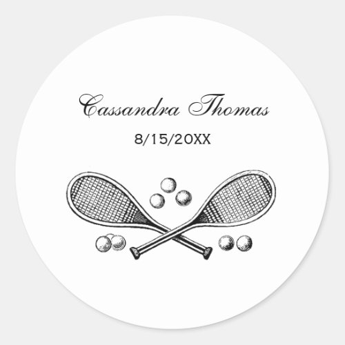 Sports Vintage Crossed Tennis Racquet Tennis Balls Classic Round Sticker