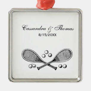 Sports Vintage Crossed Tennis Racquet Tennis Balls Metal Ornament