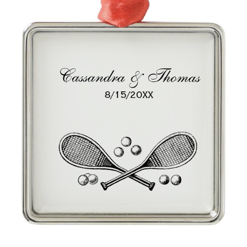 Sports Vintage Crossed Tennis Racquet Tennis Balls Metal Ornament