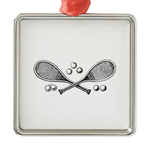 Sports Vintage Crossed Tennis Racquet Tennis Balls Metal Ornament