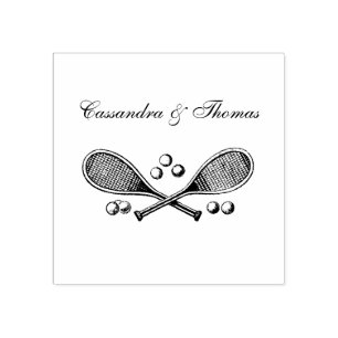 Sports Vintage Crossed Tennis Racquet Tennis Balls Rubber Stamp