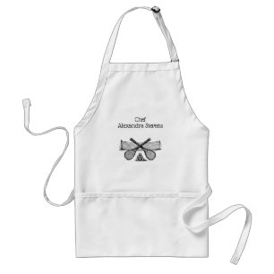 Sports Vintage Tennis Net, Crossed Racquets, Balls Adult Apron