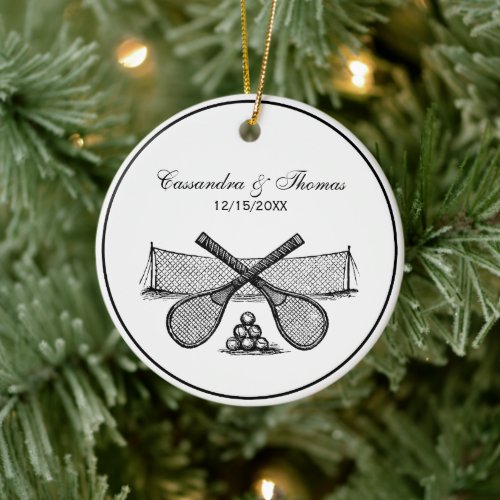 Sports Vintage Tennis Net, Crossed Racquets, Balls Ceramic Ornament