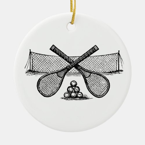 Sports Vintage Tennis Net Crossed Racquets Balls Ceramic Ornament