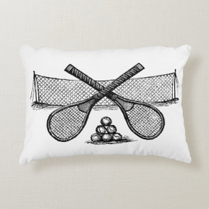 Sports Vintage Tennis Net, Crossed Racquets, Balls Decorative Pillow