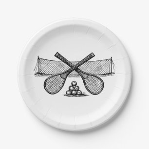 Sports Vintage Tennis Net, Crossed Racquets, Balls Paper Plates