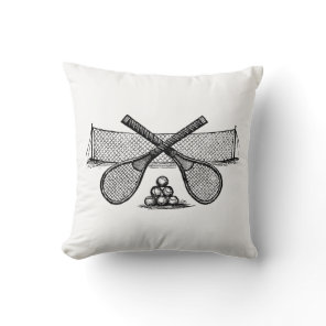 Sports Vintage Tennis Net, Crossed Racquets, Balls Throw Pillow