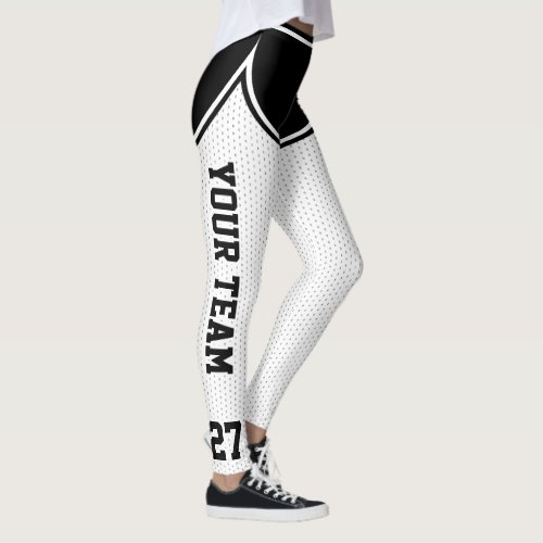 Sports White Black Outines Varsity Basketball Leggings