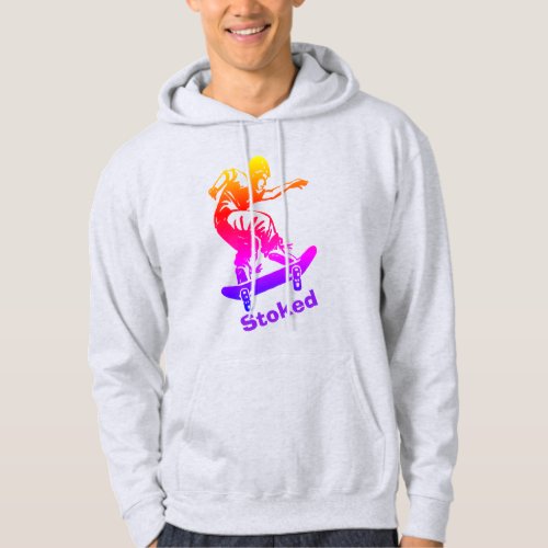 Sports Yellow Red Purple Skateboarder Stoked Hoodie