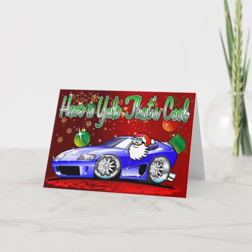 Sportscar Cartoon Santa Christmas Card
