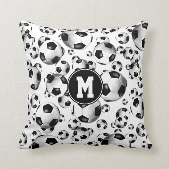 sporty 3D look traditional soccer balls pattern Throw Pillow