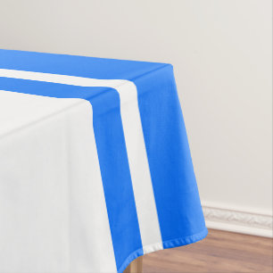 Sporty 70s Bright Blue White Wide Racing Stripes Tablecloth
