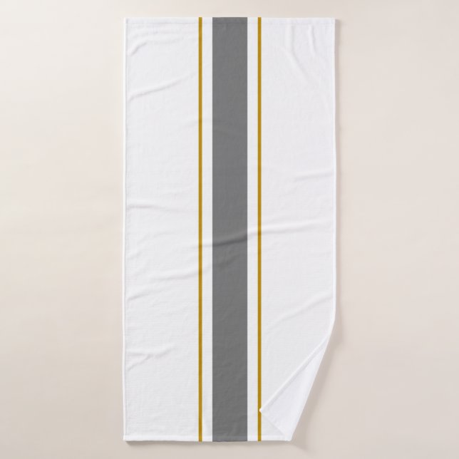 Sporty 70s Gray Brown Racing Stripes On White Bath Towel Set (Bath Towel)
