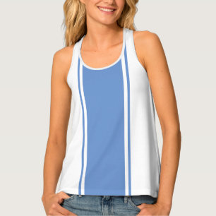 Sporty 70s Light Blue Racing Stripes White Edges Tank Top