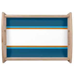 Sporty 70s Teal Blue Brown White Racing Stripes Serving Tray