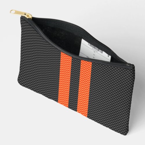 Sporty Accent Orange Stripes Carbon Style Print Accessory Pouch