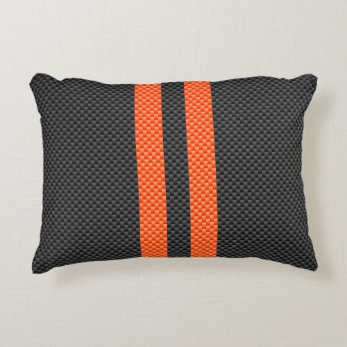 Sporty Accent Orange Stripes Carbon Style Print Decorative Pillow