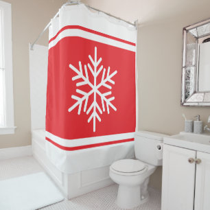 Sporty Alpine Snowflake Bright Red White Stripes Shower Curtain