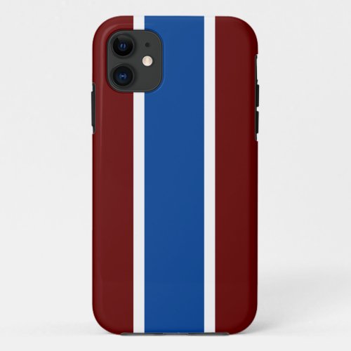 Sporty Athletic Blue White Dark Red Racing Stripes iPhone 11 Case